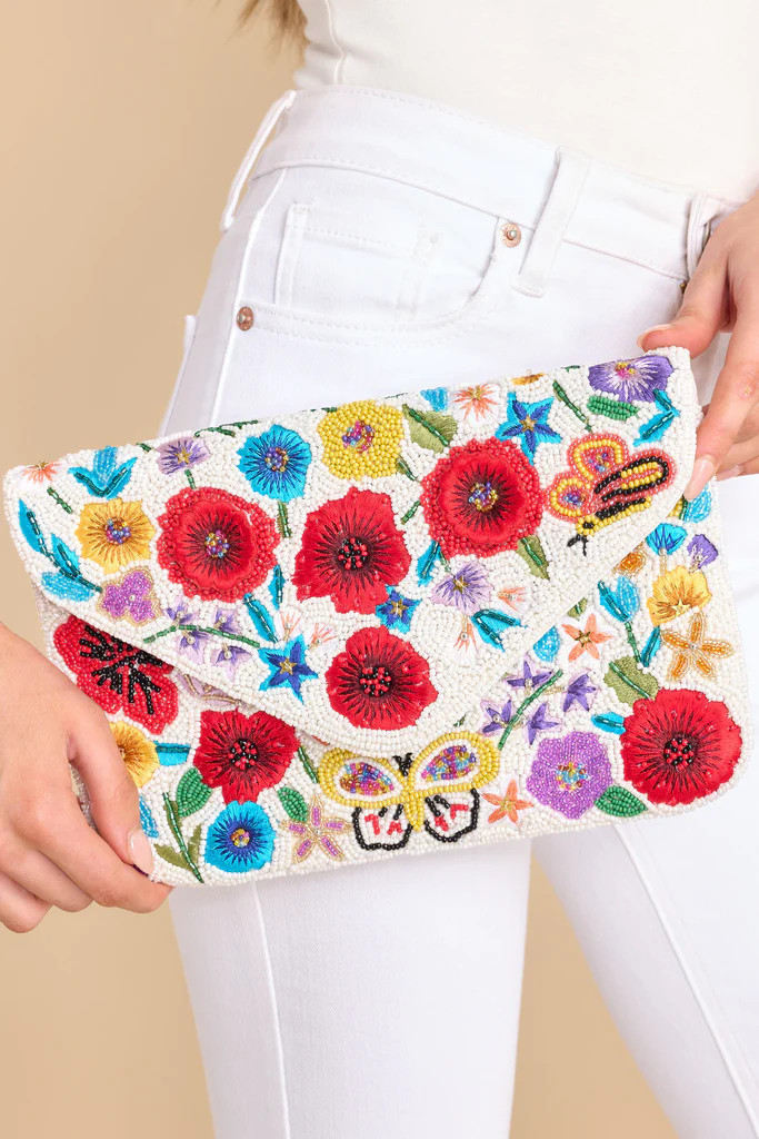 Rose Garden Floral Beaded Clutch | Red Dress 