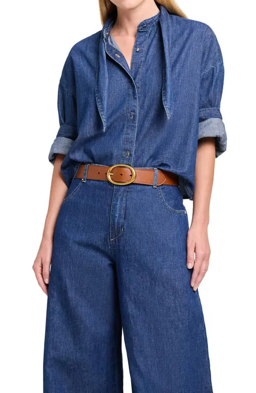 TWP Tie One One Nonstretch Denim Shirt in Dark Stone at Nordstrom, Size Medium | Nordstrom