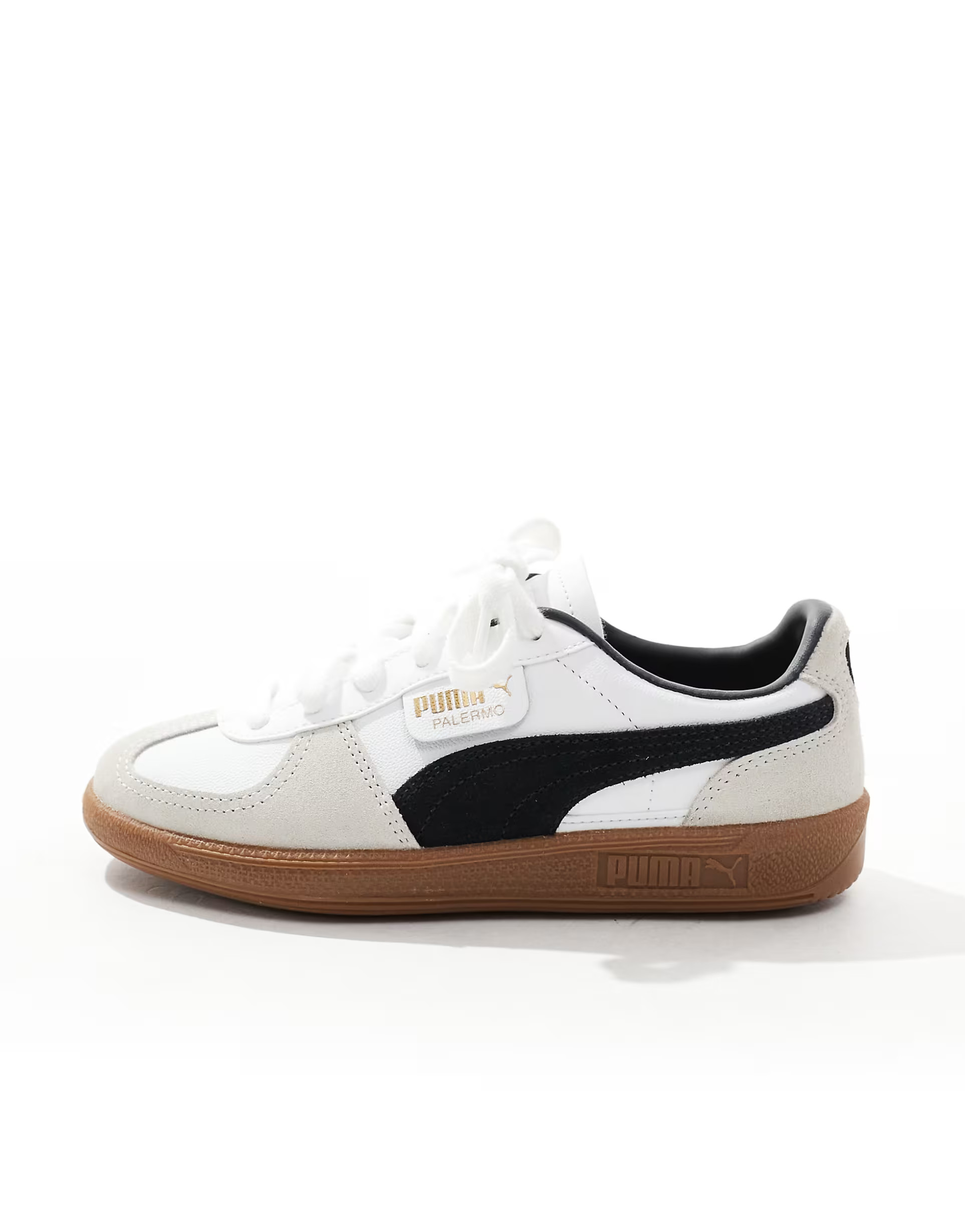 PUMA Palermo Leather sneakers in white and black | ASOS (Global)
