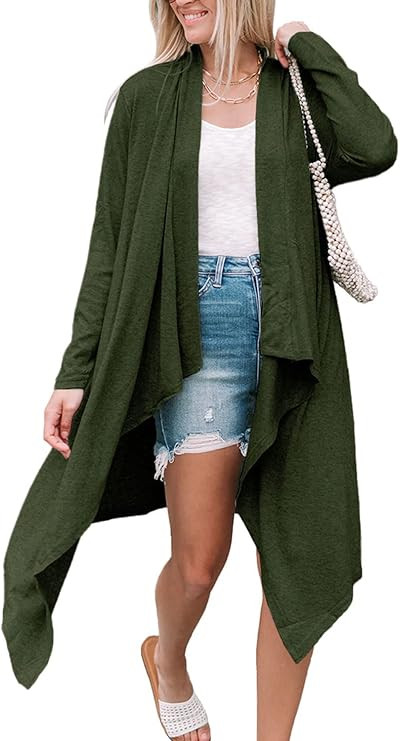 PRETTYGARDEN Women's 2022 Open Front Cardigan Casual Long Sleeve Lightweight Coats Fashion Flowy ... | Amazon (US)