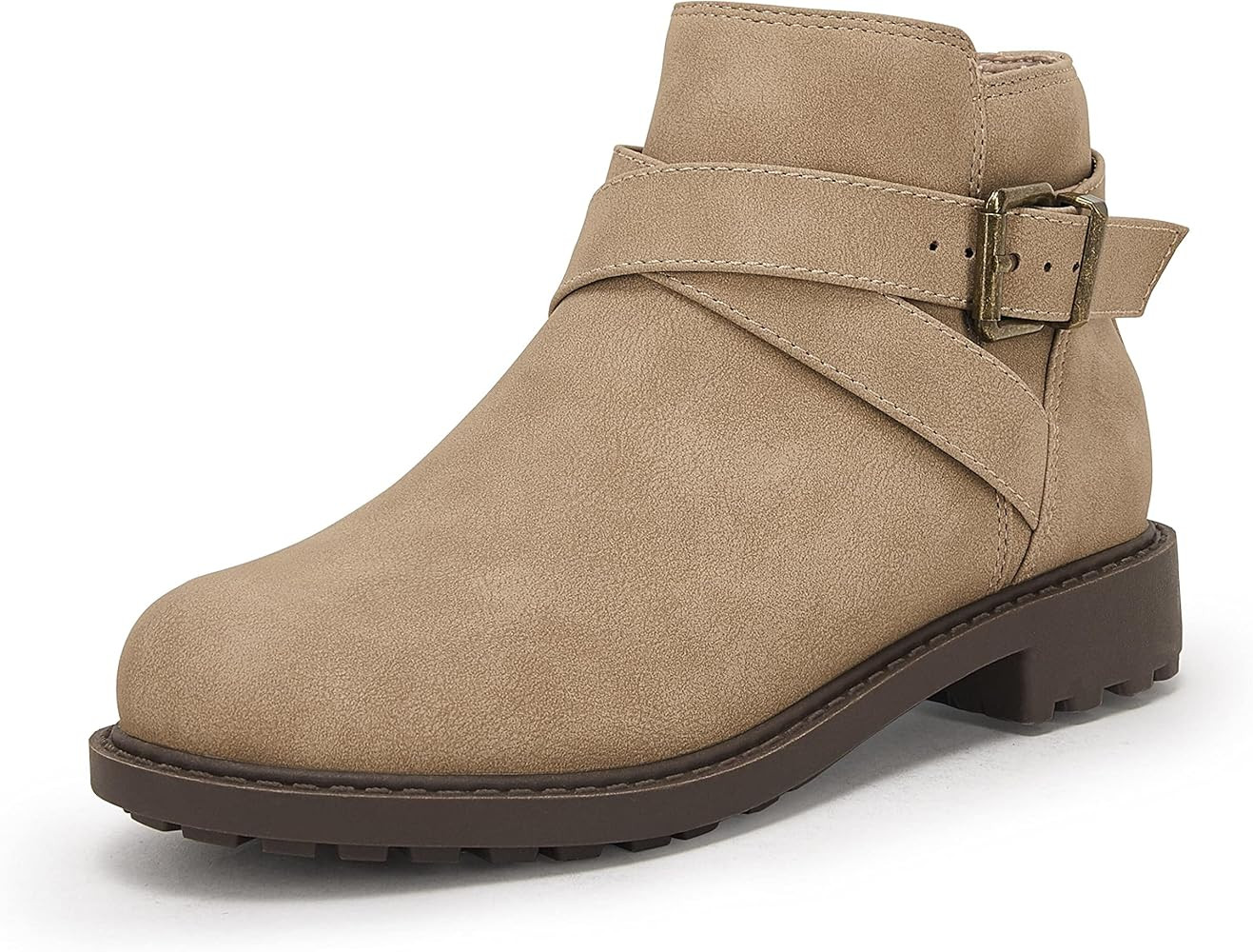 Coutgo Kids Cross Strap Buckle Ankle Boots Girls Suede Leather Chunky Low Heel Side Zipper Chelse... | Amazon (US)
