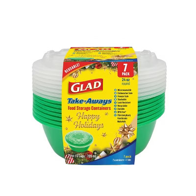 Glad Take-Aways Food Storage Containers, Holiday Wreath, Round - Green - 24oz - 7sets/14pcs | Target