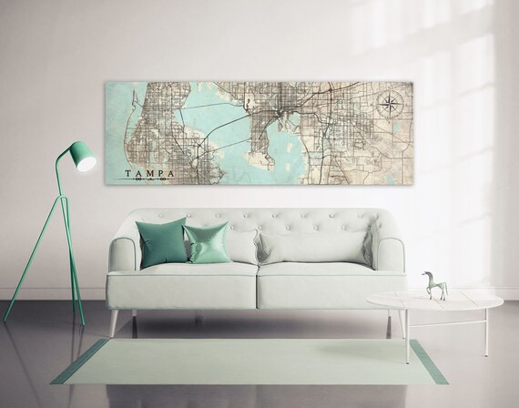 TAMPA FL Canvas Print, Ready to Hang Florida City Map, Large Oversized Wall Art Over Bed, Narrow ... | Etsy (US)
