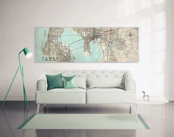 TAMPA FL Canvas Print, Ready to Hang Florida City Map, Large Oversized Wall Art Over Bed, Narrow ... | Etsy (US)