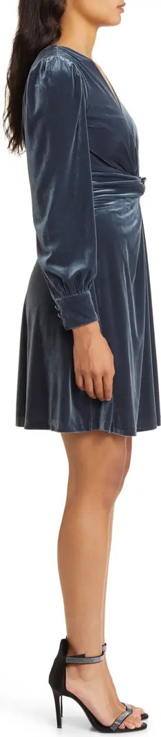 Vince Camuto Twist Front Long Sleeve Velvet Fit & Flare Dress | Nordstrom | Nordstrom