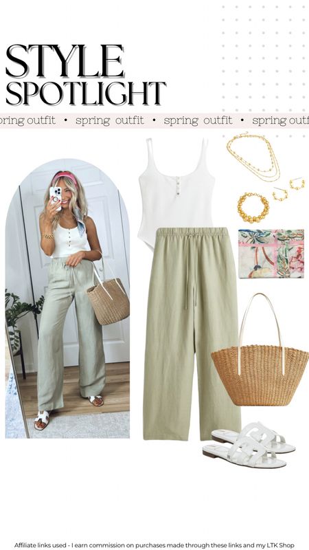 Casual spring outfit
Sage green linen pants outfit idea 