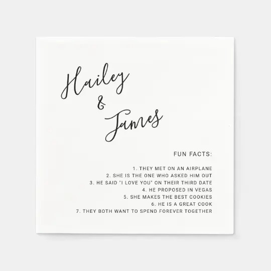 Modern Simple Black and White Fun Facts Wedding Napkins | Zazzle.com | Zazzle