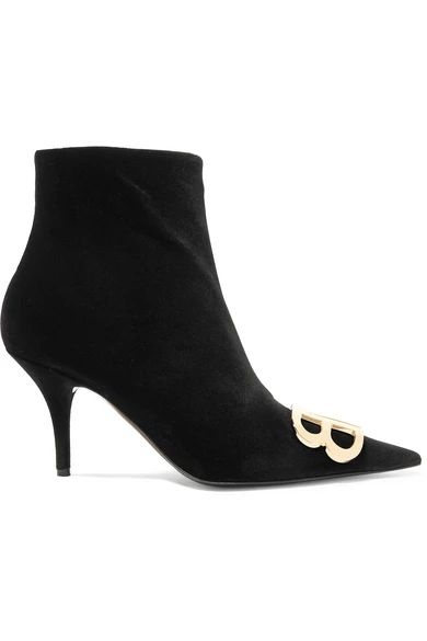 Balenciaga - Knife Logo-embellished Velvet Ankle Boots - Black | NET-A-PORTER (US)