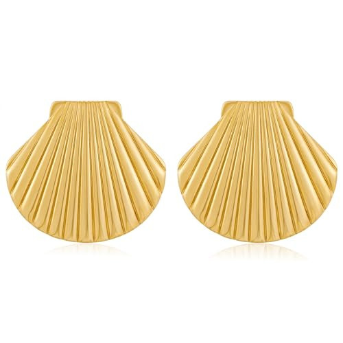 FAUTHENTICUTE Gold Shell Earrings For Women Large Gold Seashell Studs Summer Statement Earrings Beach Earrings | Amazon (US)