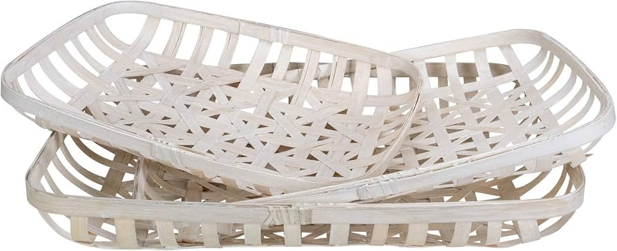 Set of 3 White Rectangular Lattice Tobacco Table Top Baskets | Amazon (US)