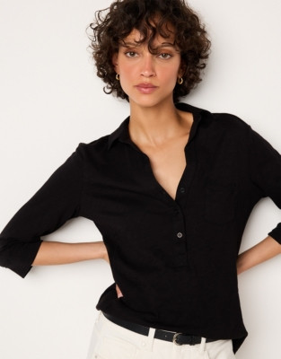The White Company Organic Cotton Slub Jersey Rib Side Shirt, White, Size: 16 | The White Company UK & ROW