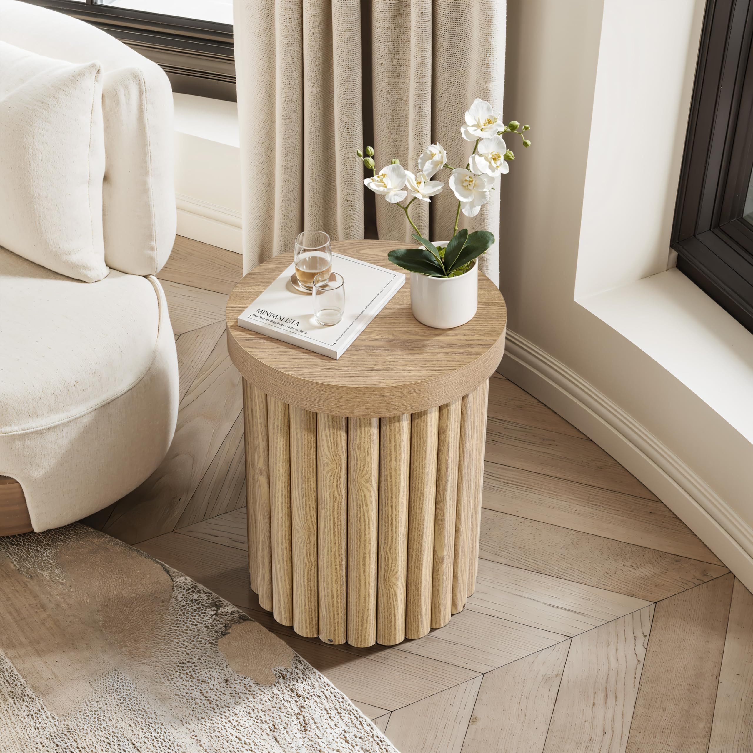 LuxenHome Wood Round Side Table, 19" Fluted End Table for Small Spaces, Mid Century Modern Wooden... | Amazon (US)