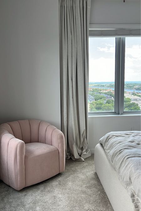 Starting to add some blush pink into my organic modern bedroom 🥰 follow me on Instagram @hausofsavos to see the process! 

blush pink chair, Marshall’s, low platform bed, blackout curtains 

#LTKHome #LTKStyleTip