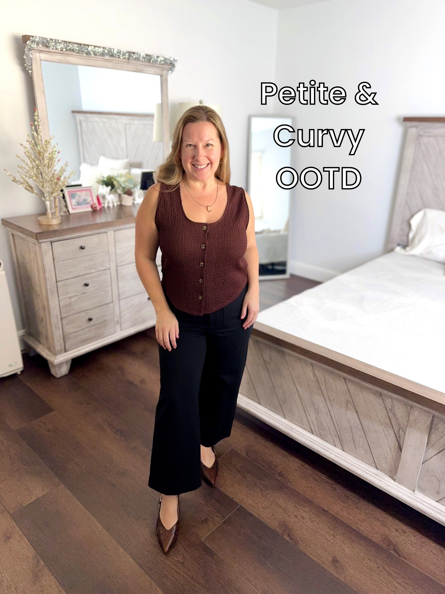 This is one of those easy but elevated outfits that just works 👌🏼
A cozy textured knit paired with sleek black trousers and pointed-toe heels = instant polish without trying too hard. It’s flattering on petite & curvy bodies because it defines the waist, elongates the legs, and keeps everything balanced

#LTKootd #LTKPetite #LTKOver40