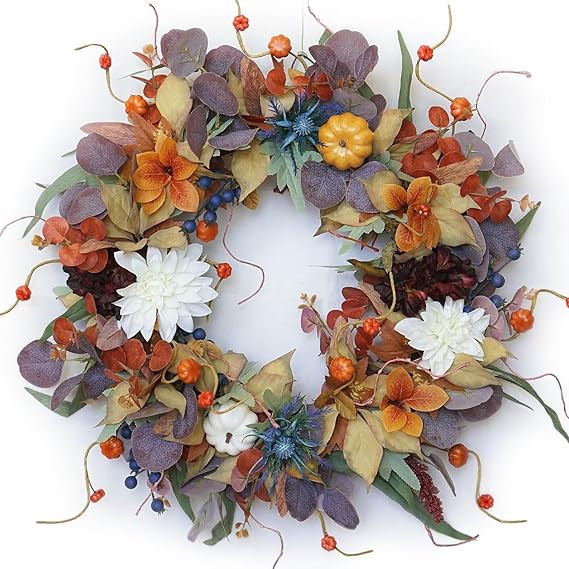 Fall Wreaths for Front Door Outside, Soomeir Pumpkins Large Autumn Wreath Fall Door Decorations w... | Amazon (US)