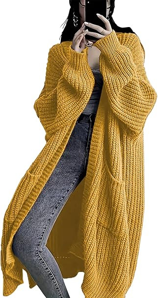 Women's Plus Size Oversized Long Cardigan Sweaters Chunky Knit Open Front Duster Coats with Pocke... | Amazon (US)