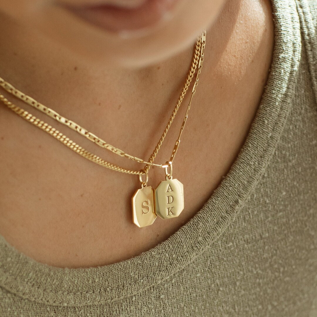 Custom Engraved Tag Necklace Personalized Name Necklace Custom Pendant Custom Dog Tag Charm Mediu... | Etsy (US)