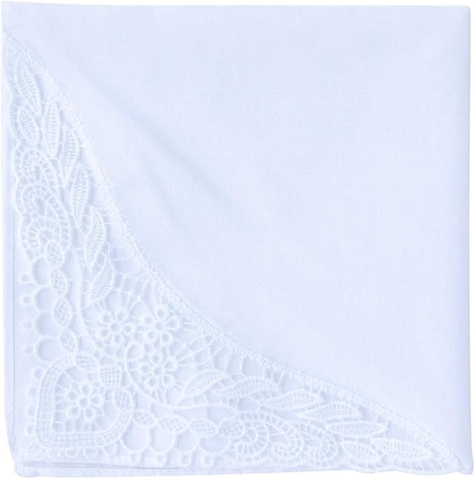 6 Pack of Ladies Embroidery Cotton Handkerchiefs Lace Border White Hankies | Amazon (US)