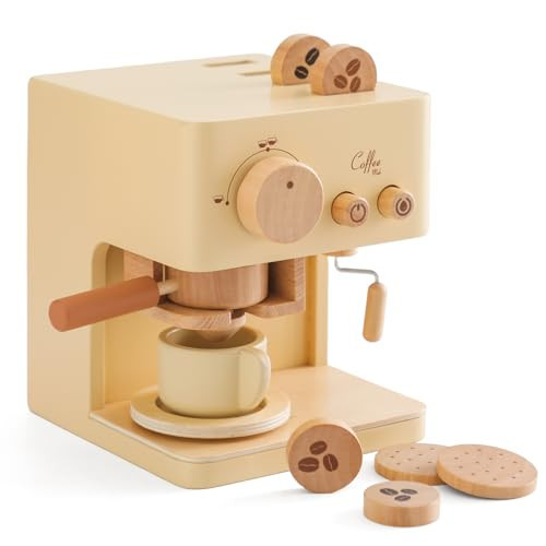 ibwaae Kids Coffee Maker 10Pcs Toy Coffee Maker Playset Wooden Kitchen Set Toys Toddler Play Kitchen Accessories, Pretend Play Food Sets for Girls and Boys | Amazon (US)