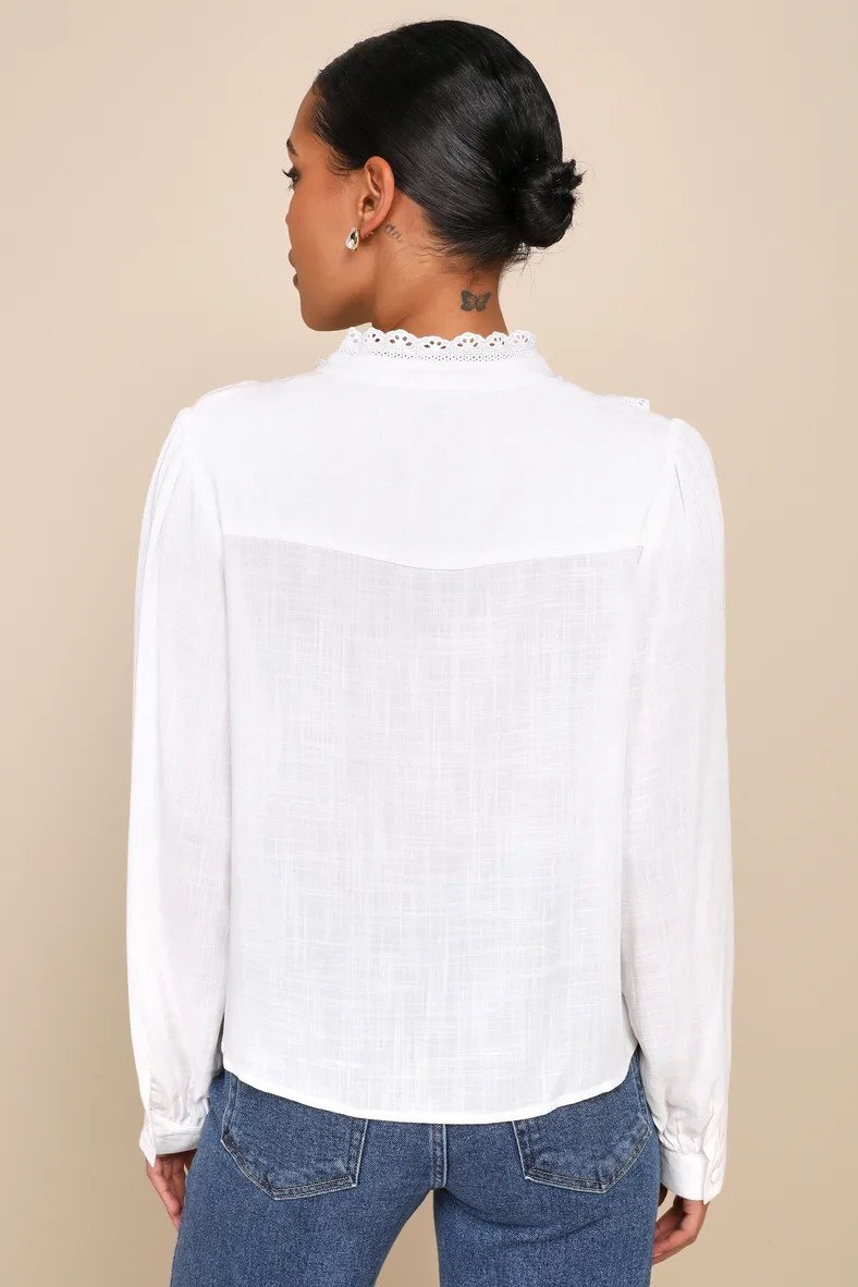 Sweetheart Theme Ivory Ruffled Embroidered Button-Up Top | Lulus (US)
