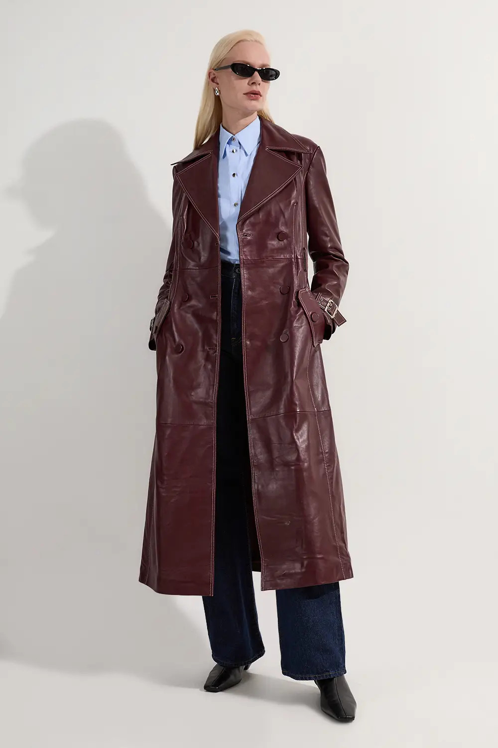 Petite Leather Stitch Detail Tailored Trench Coat | Karen Millen US