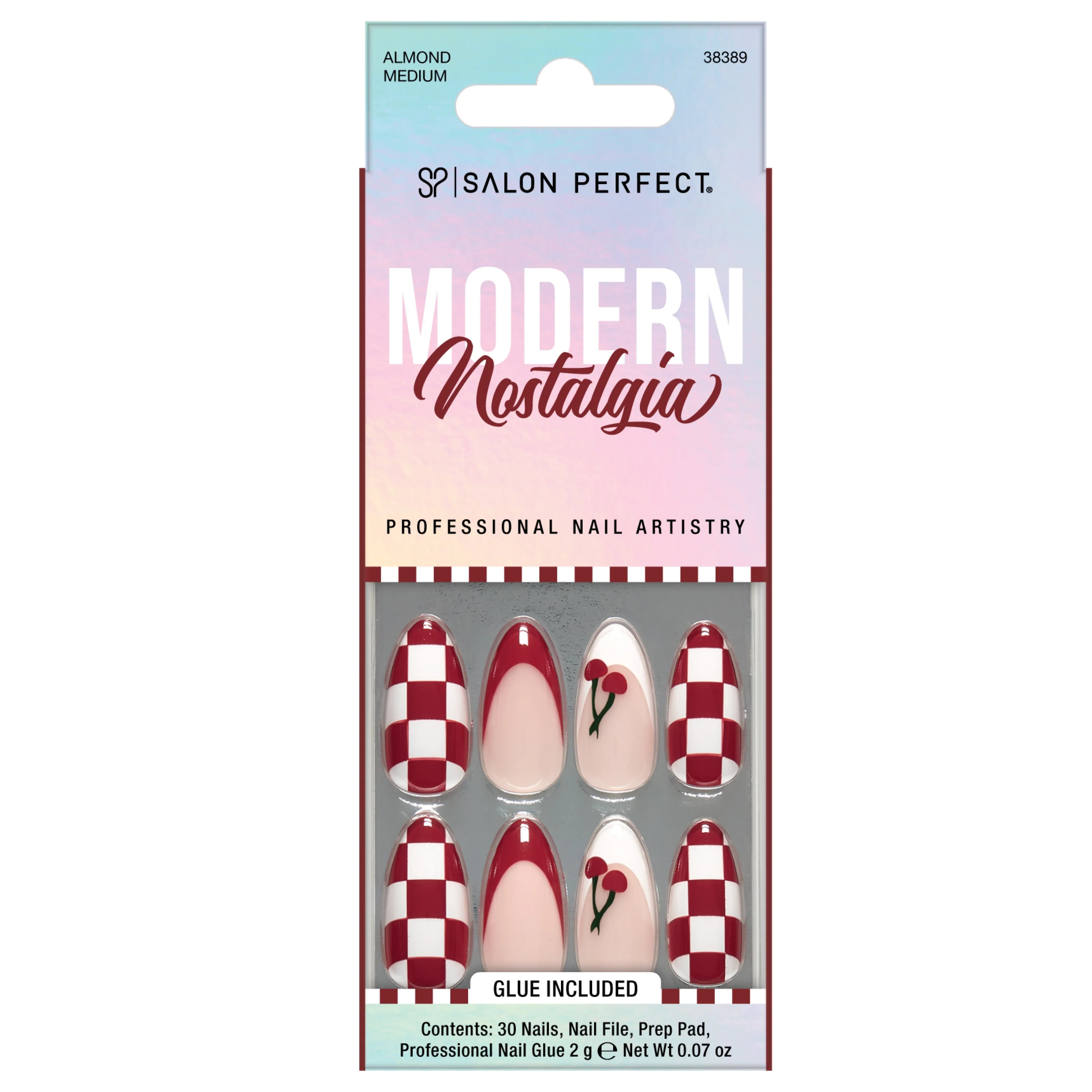 Salon Perfect Artificial Fake Press Ons, 360 Modern Nostalgia, Cherry Checkers, Medium Almond, Fi... | Walmart (US)