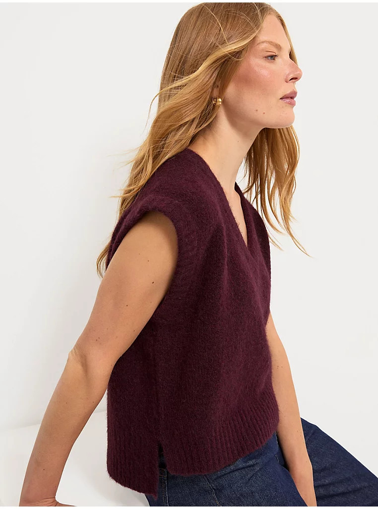 Burgundy V Neck Sleeveless Knitted Top | George