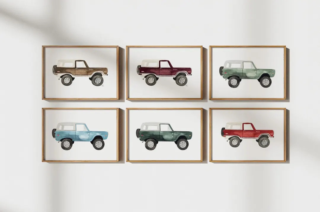 Vintage Bronco Watercolor Art Print Bundle of 6 - Brown, Plum/purple, Light Green, Blue, Dark Blu... | Etsy (US)