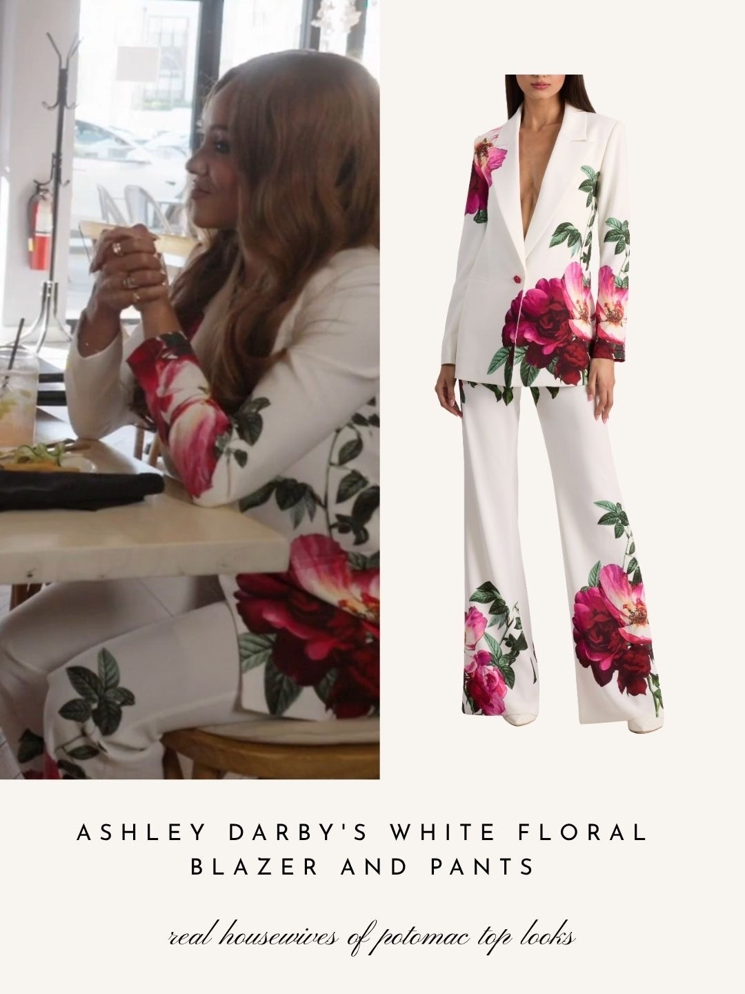 Ashley Darby’s White Floral Blazer and Pants