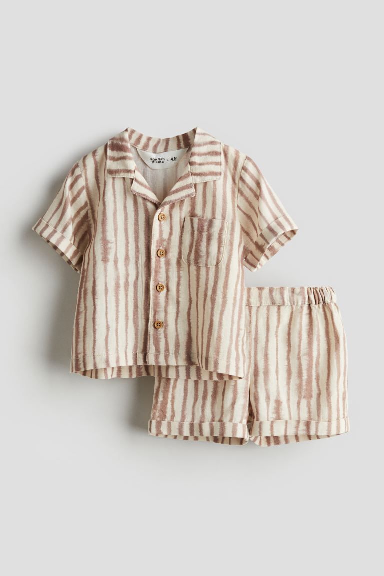 2-piece Patterned Linen-blend Set - Light beige/striped - Kids | H&M US | H&M (US + CA)