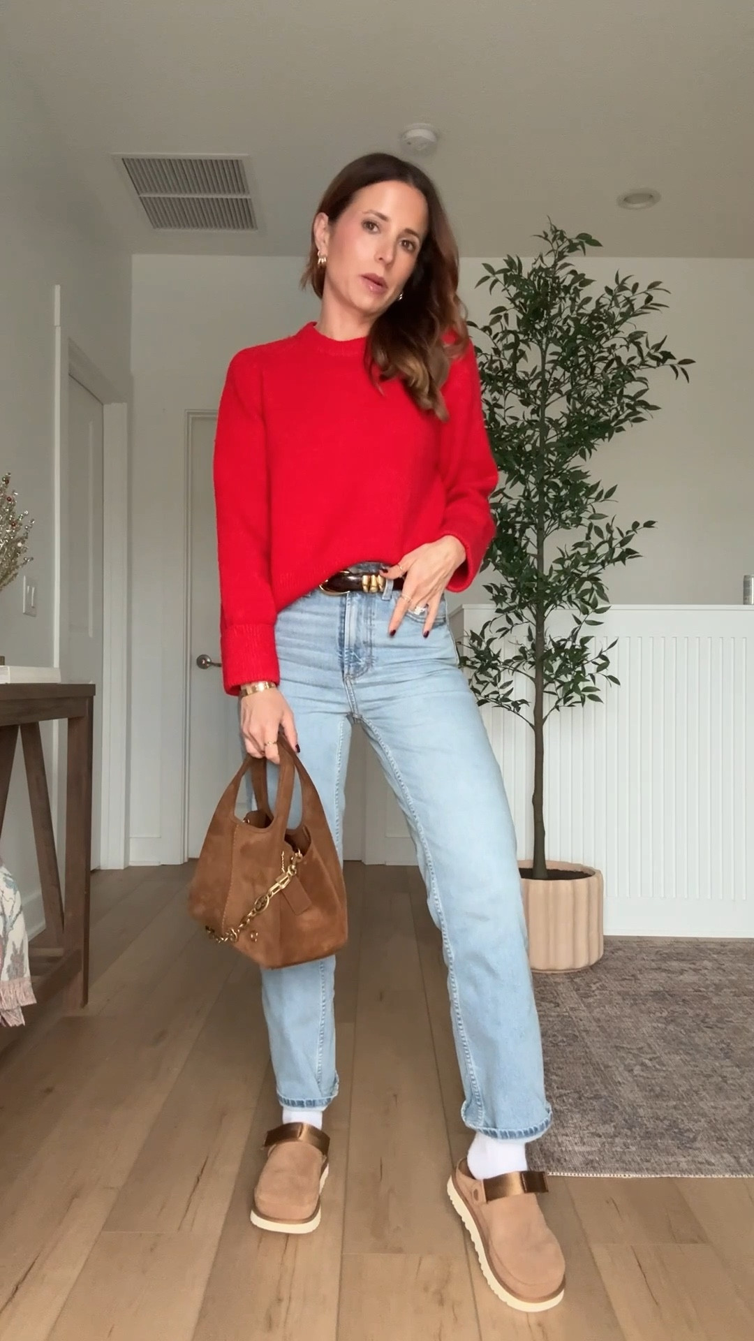 Winter outfit. Casual outfit. My ootd! New Target straight leg jeans in 00 short. Abercrombie sweater in XXS. Ugh Goldenstar clogs - I went up half a size to make room for socks. Coach suede purse. 

#LTKGiftGuide #LTKHoliday #LTKootd