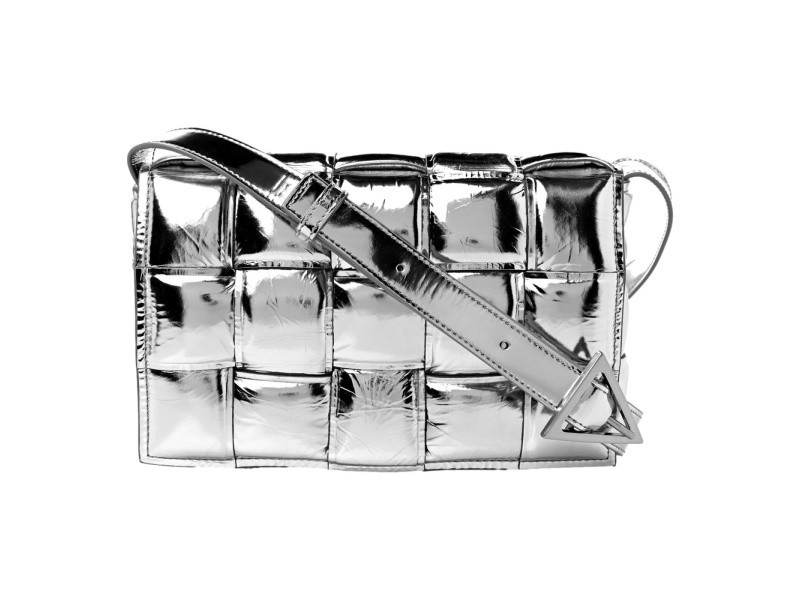 Bottega Veneta Padded Cassette Metallic Silver Lambskin Crossbody Bag | JTV Jewelry