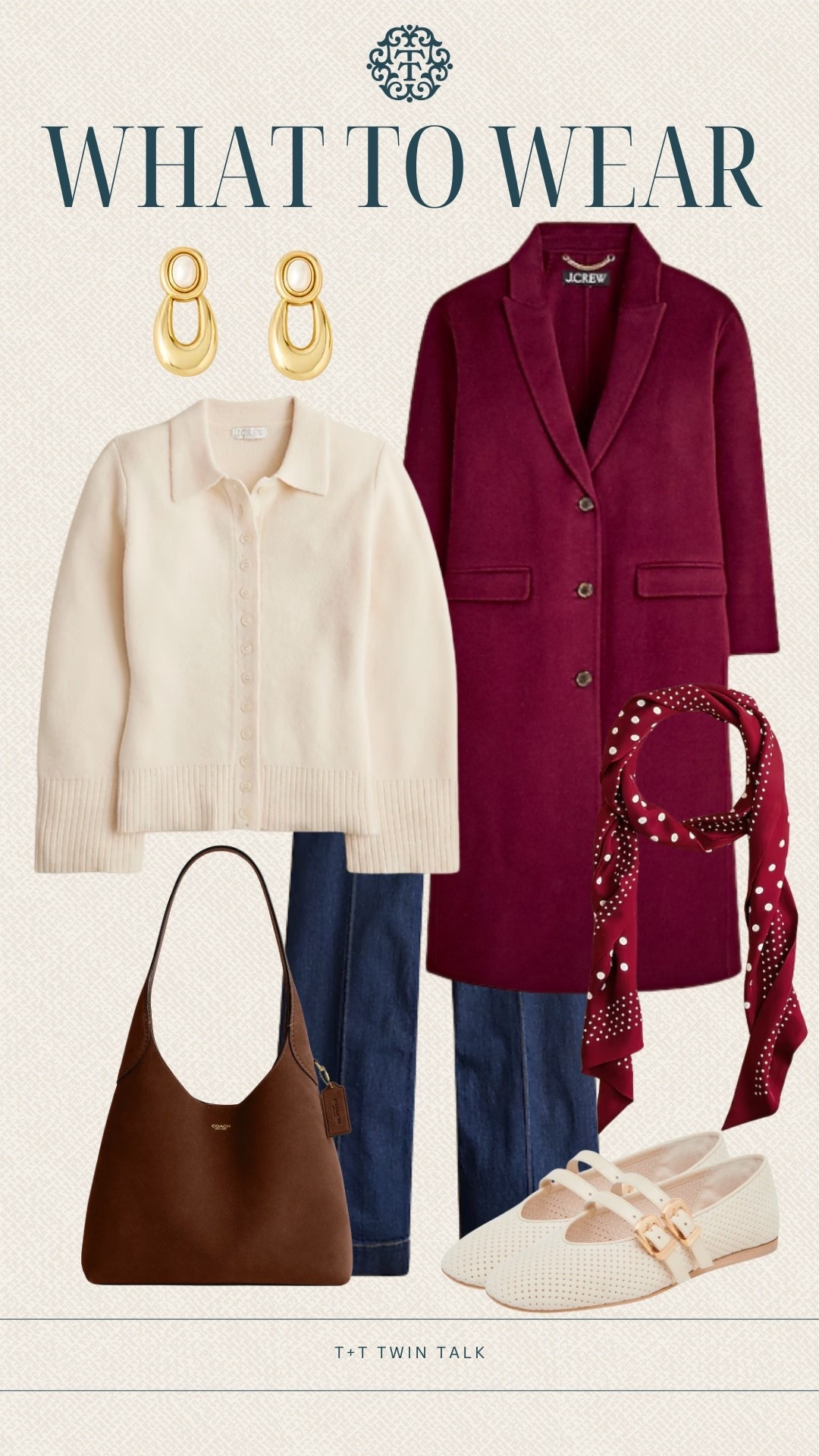 T+T, what to wear! We are loving this gorgeous color trench from J.Crew with a matching scarf to wrap around your neck. We paired that with a button down sweater, dark wash denim, and dolce vita Mary Jane flats! Accessorized with J.Crew earrings and a brown coach bag! 

#LTKStyleTip #LTKItBag #LTKShoeCrush