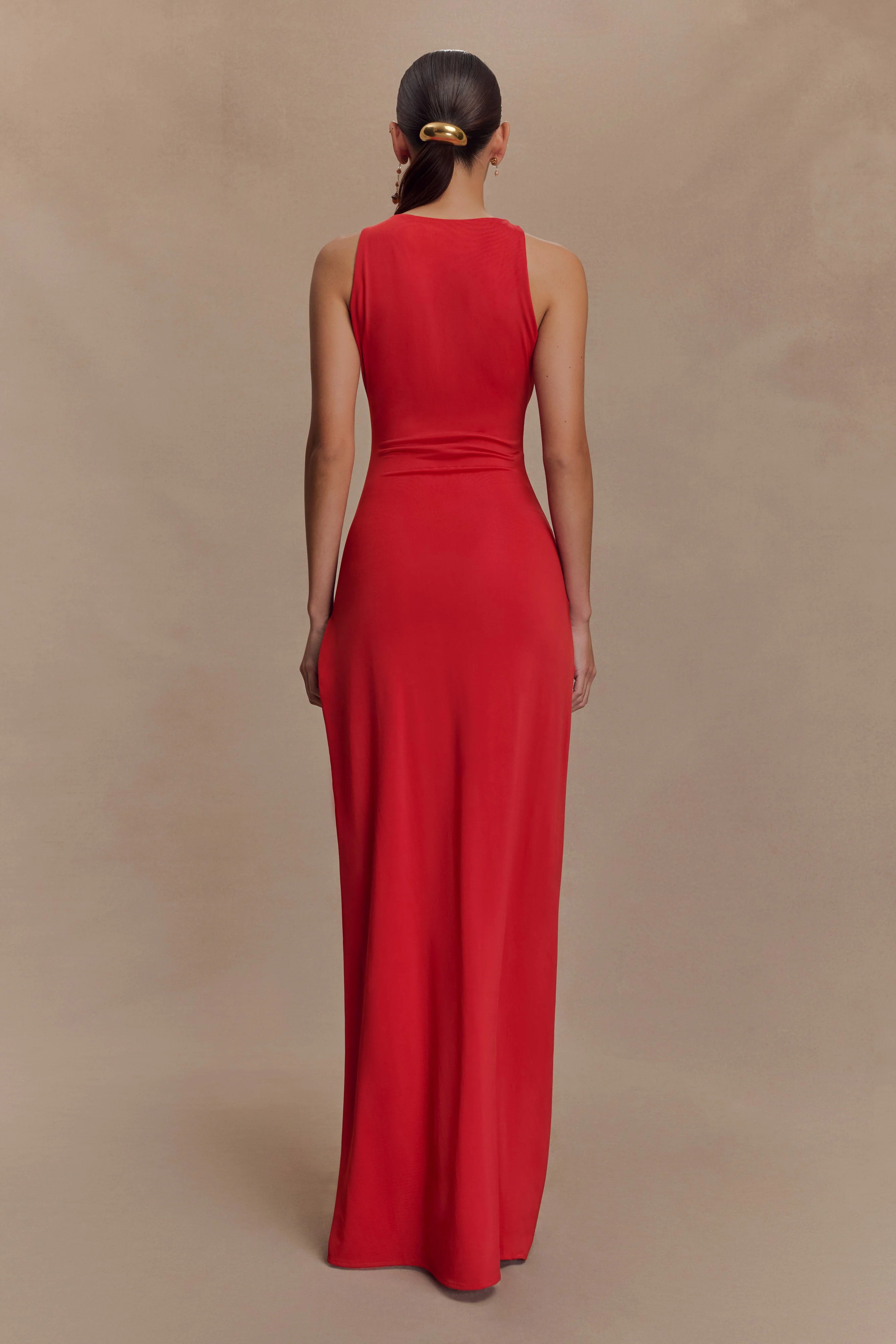 Kaiden Slinky Beaded Maxi Dress - Desert Red | MESHKI US