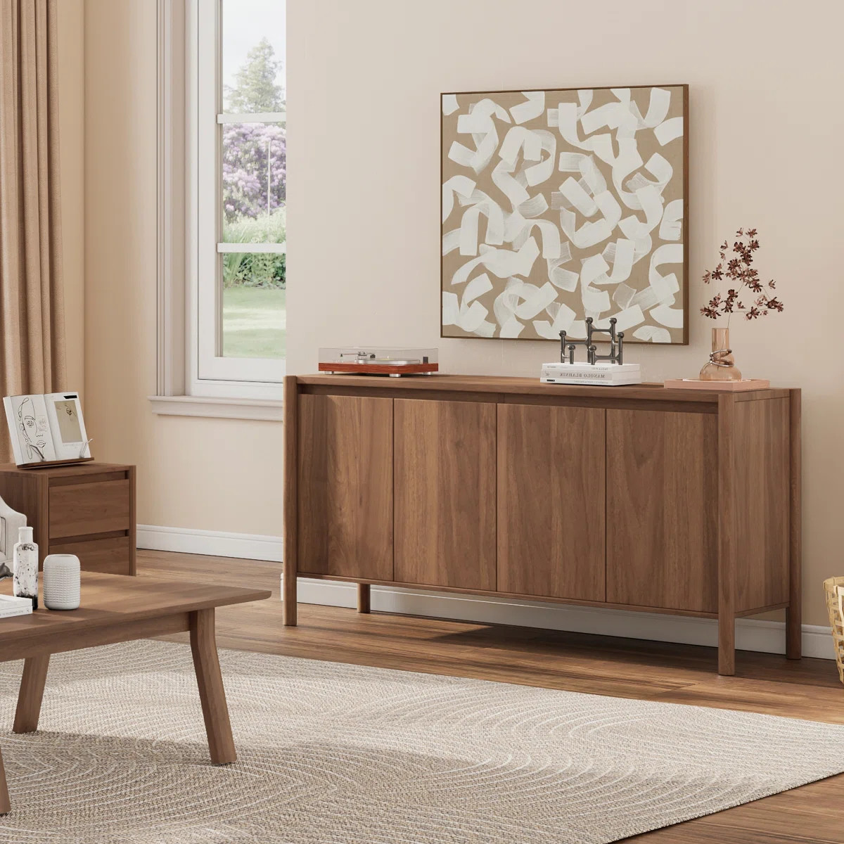 59” W Sideboard Buffet Cabinet, Credenza Storage Cabinet With 4 Doors And Adjustable Shelves Fo... | Wayfair North America