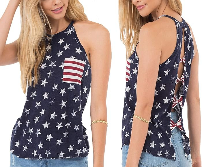 Womens American Flag Tank 4th of July T Shirts Patriotic Short Sleeve USA Tunic Summer Blouse Top... | Amazon (US)
