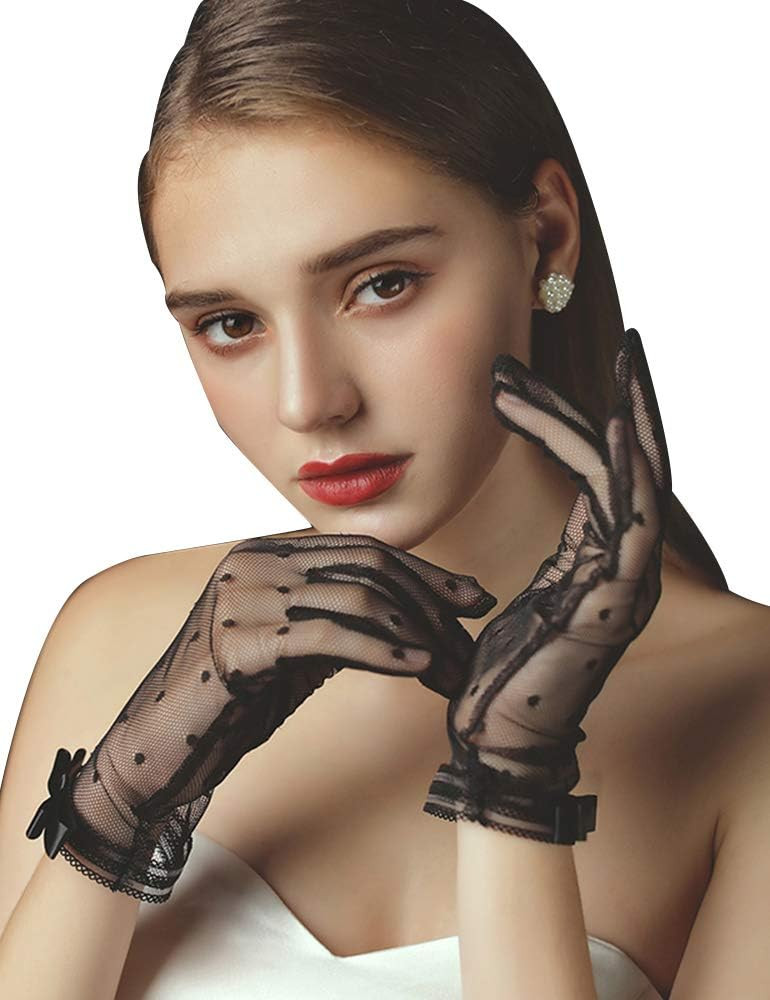 QRBTSCL Short Lace Gloves Tea Party Gloves Costumes Gloves for Wedding Dinner Party | Amazon (US)