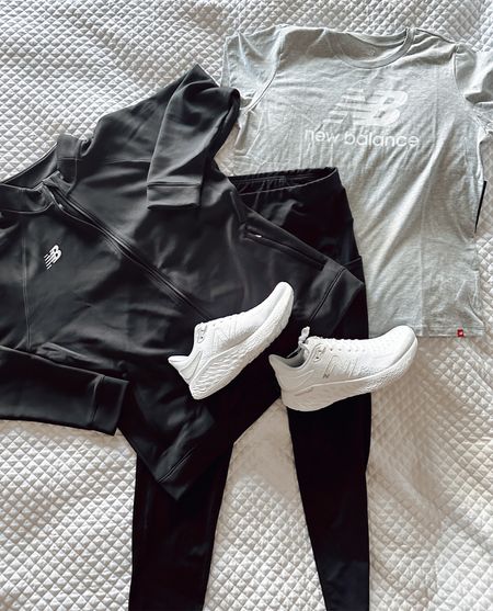 New Balance casual outfit, great for school drop off and pick up and coffee runs. Fitted Active Jacket Activewear Leggings with Pockets Fresh Foam Sneakers Tshirt Athleisure Comfy Outfit

#LTKshoecrush #LTKstyletip #LTKfitness