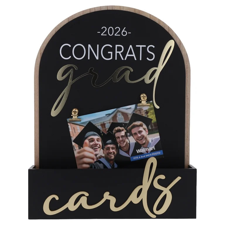 Congrats Grad Picture Frame with Card Box, Black and Gold, 6" x 4", Graduation by Way To Celebrat... | Walmart (US)