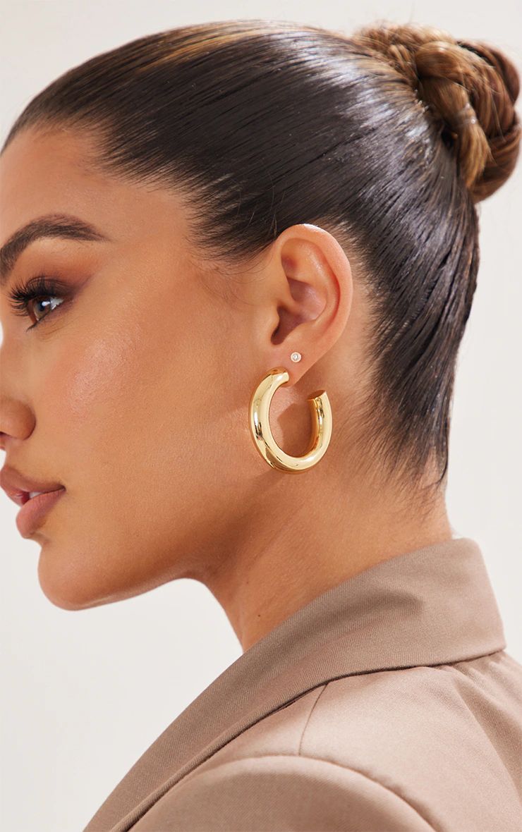 Real Gold Plated Tubular Hoop Earrings | PrettyLittleThing UK