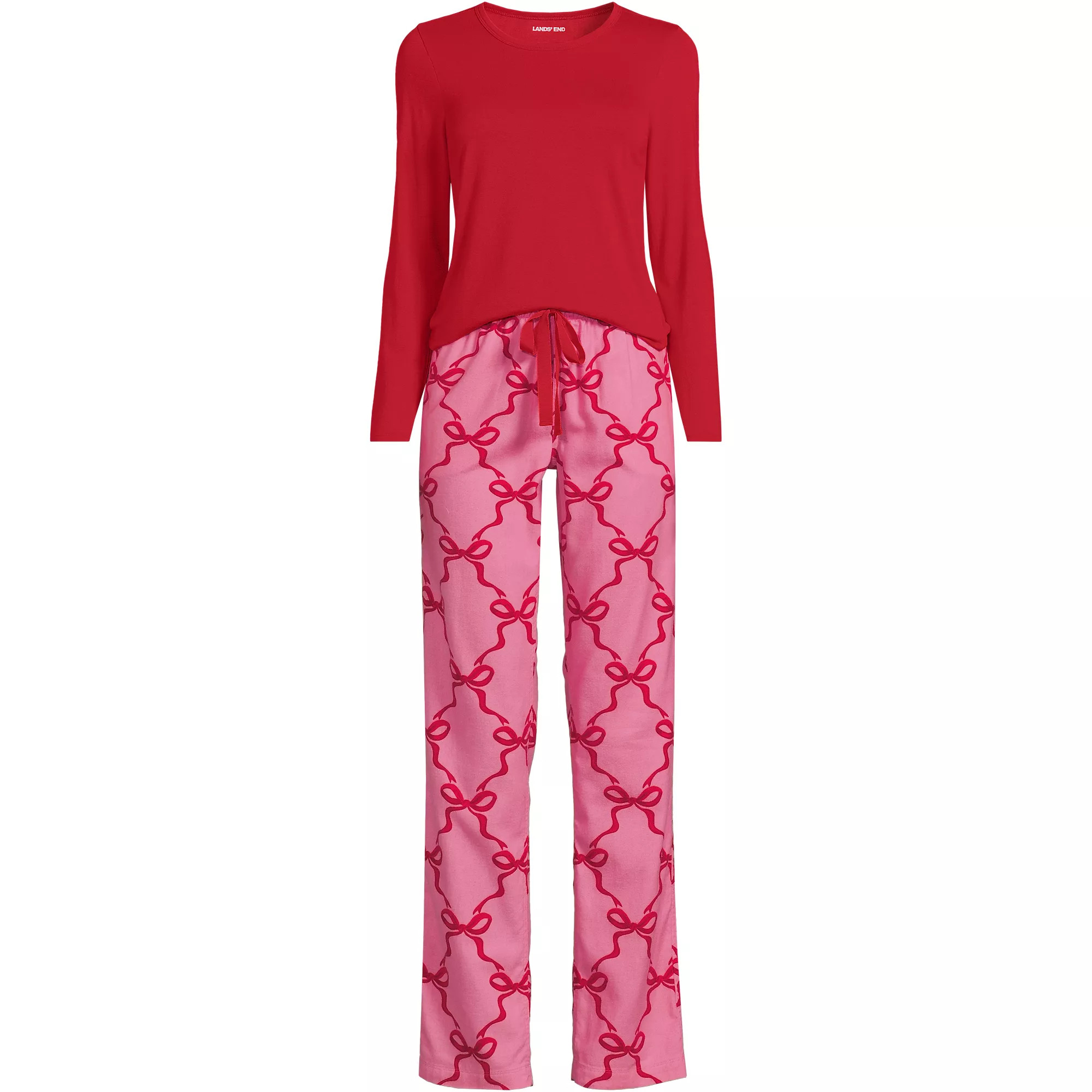 Women's Pajama Gift Set - Knit Long Sleeve Top and Flannel Pants | Lands' End (US)