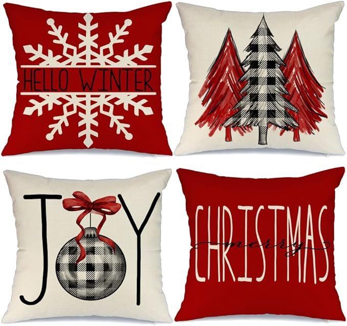 GEEORY Christmas Pillow Covers 18x18 Set of 4 for Christmas Decorations Buffalo Plaid Christmas T... | Amazon (US)