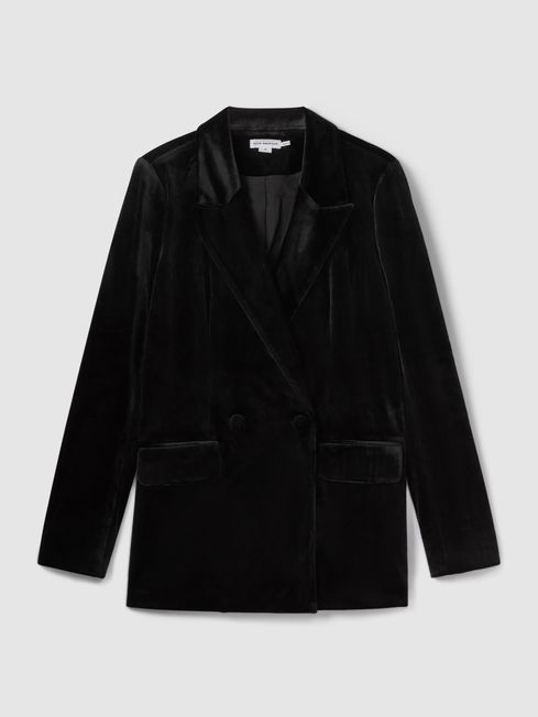 Good American Black Good American Velvet Double Breasted Suit Blazer | Reiss UK