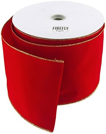 Homeford Velvet Christmas Ribbon Wired Edge, 4-Inch, Red/Gold | Amazon (US)
