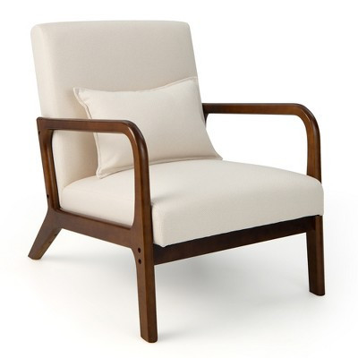 Costway Modern Accent Chair Leisure Armchair with Rubber Wood Frame & Lumbar Pillow Beige | Target