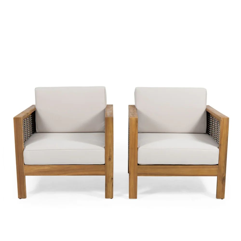 Linwood Outdoor Acacia Wood Club Chair with Wicker Accents (Set of 2) by Christopher Knight Home ... | Bed Bath & Beyond