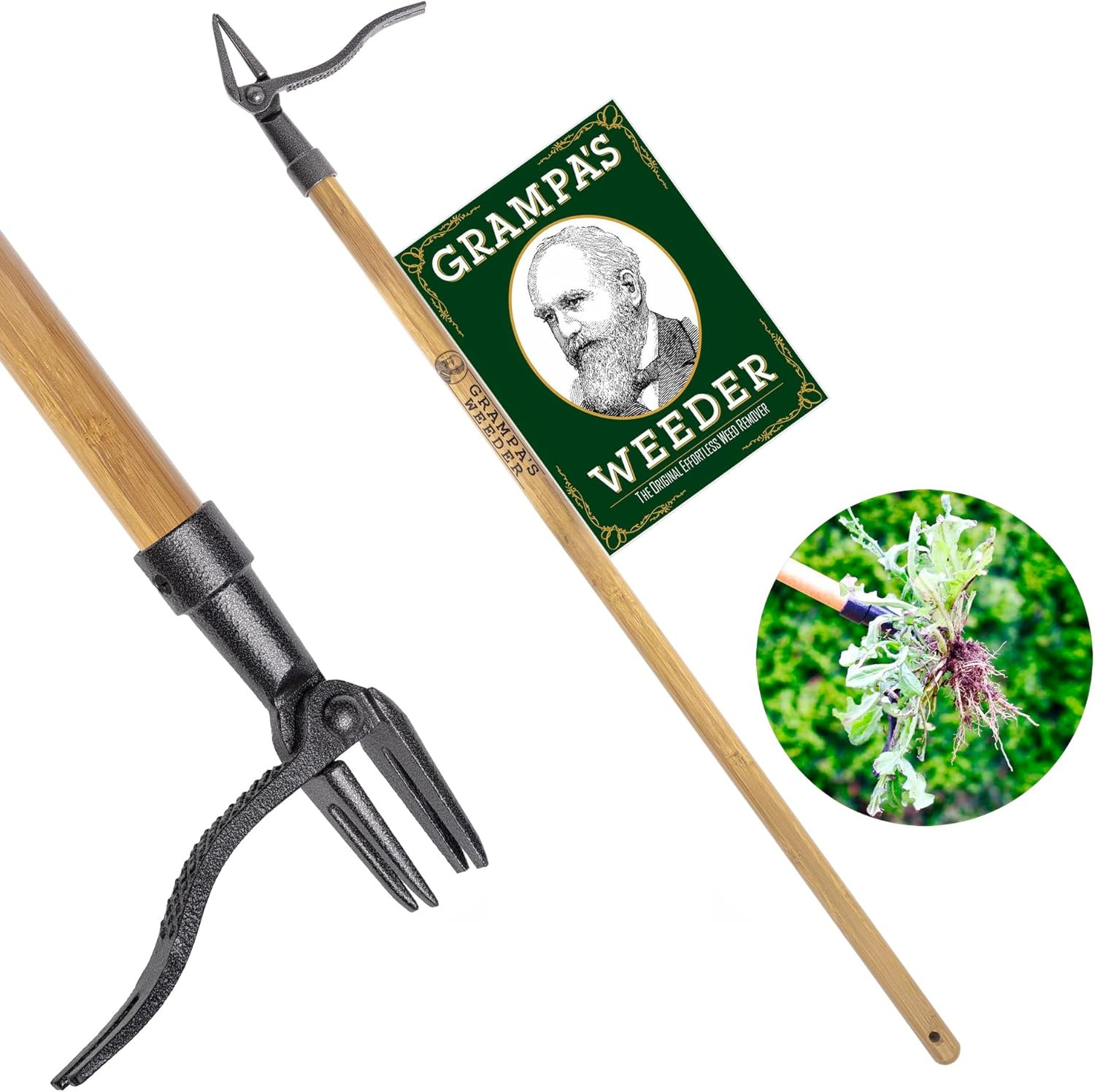 Grampa's Weeder - The Original Stand Up Weed Puller Tool with Long Handle - Made with Real Bamboo & 4-Claw Steel Head Design - Easily Remove Weeds Without Bending, Pulling, or Kneeling. | Amazon (US)