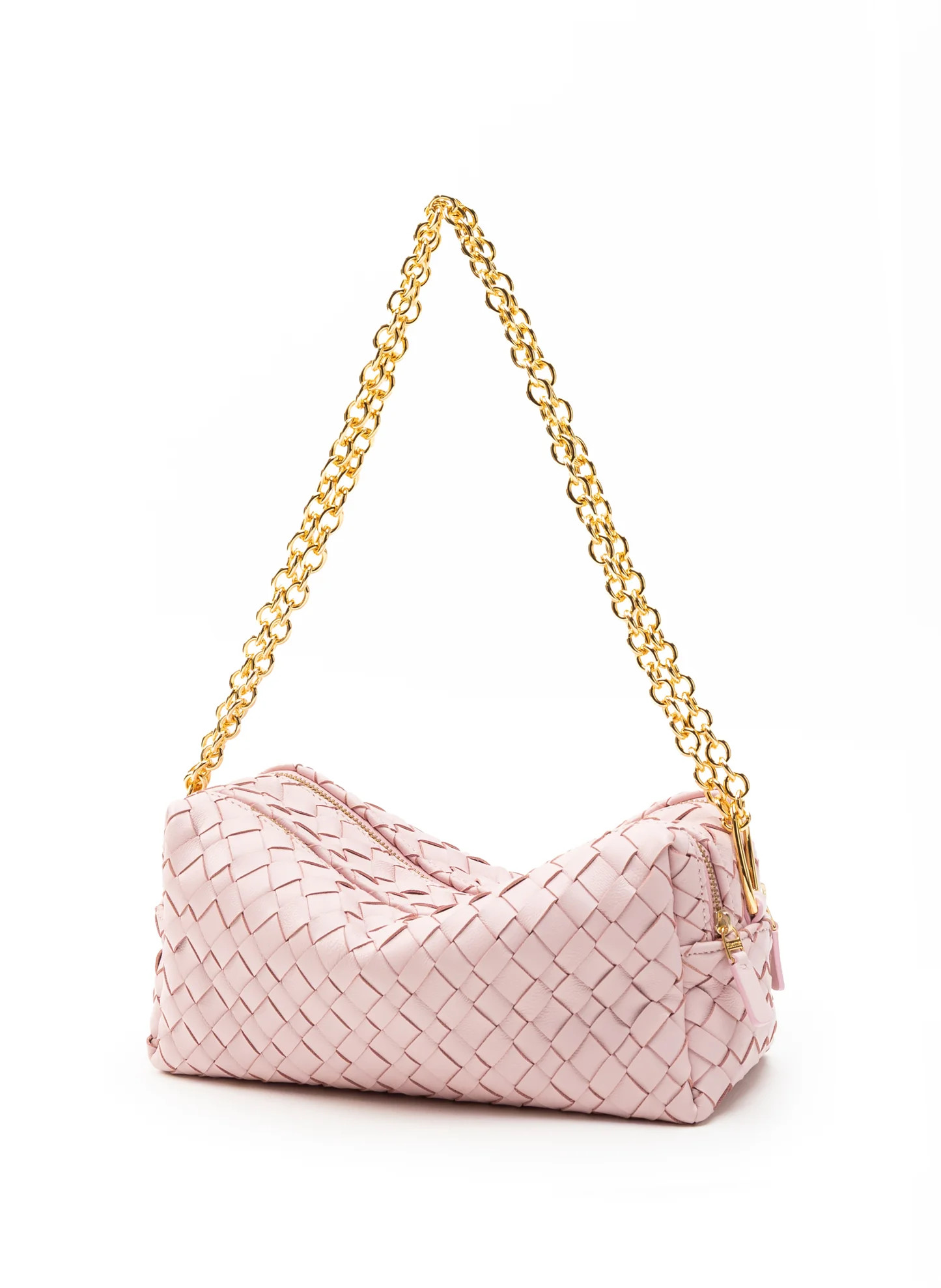 Trousse Chain Woven Leather Pink - French Woven Handbags - Elleme | Elleme