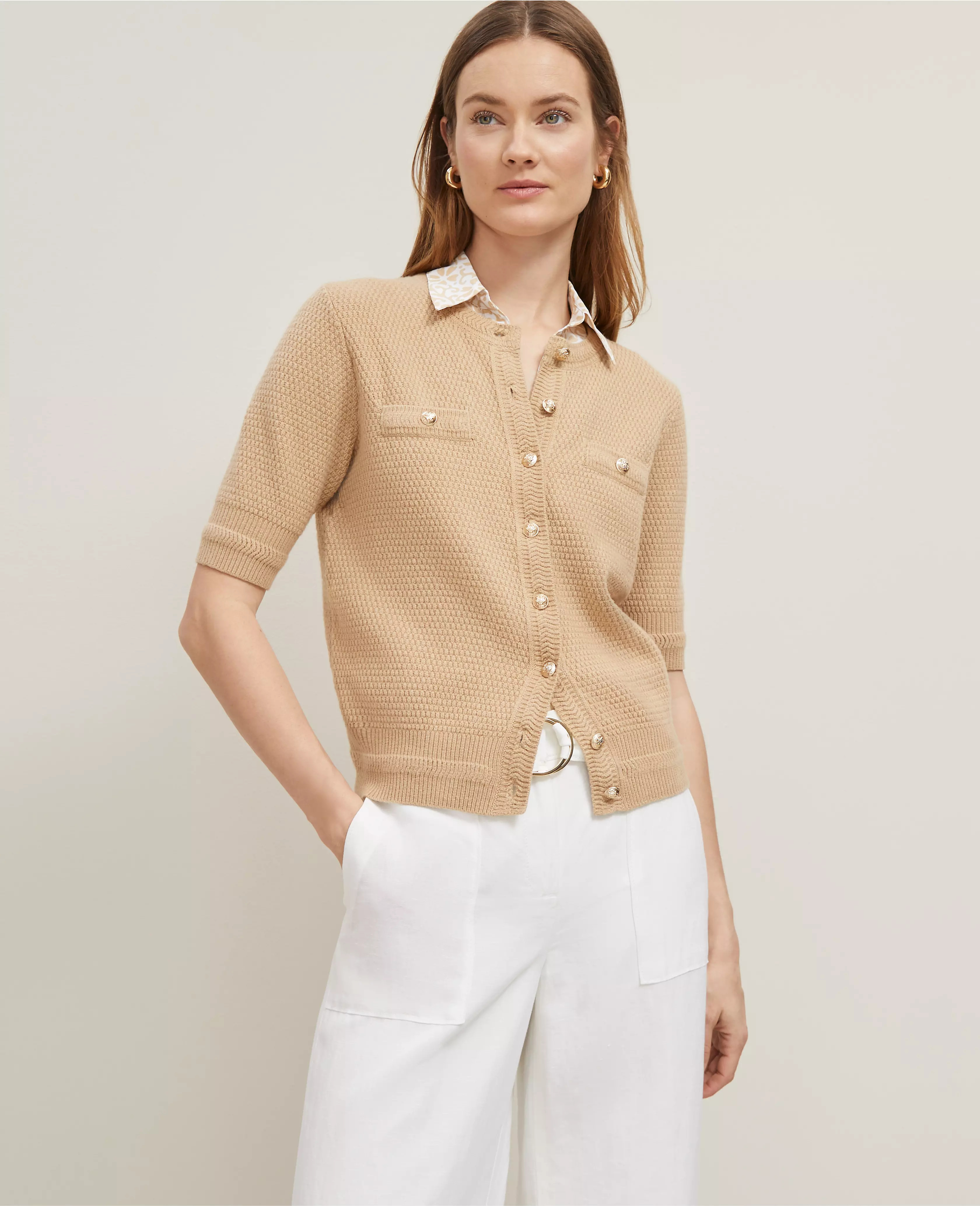 Blouson Sleeve Stitch Cardigan | Ann Taylor