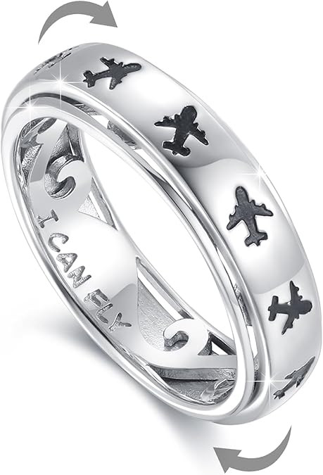 Cuoka S925 Sterling Silver Airplane Anxiety Spinner Ring Flight Aircraft ﻿World Travel Souvenir... | Amazon (US)